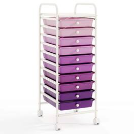 Costway - 10 Drawer Rolling Storage Cart Scrapbook Paper Office School Organizer - Purple