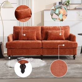 GOODSILO - Modern Upholstered Loveseat Sofa with Chenille Fabric and Solid Wood Frame for Living Room and Bedroom - Dark Orange