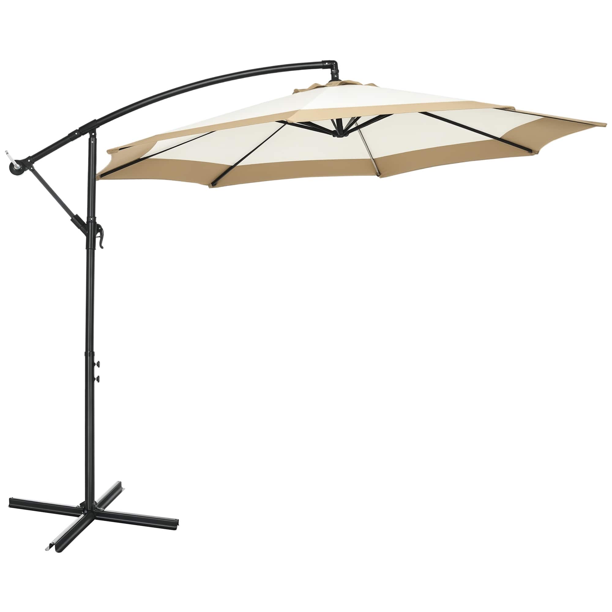 Outsunny - 10FT Cantilever Umbrella, Offset Patio Umbrella with Crank and Cross Base for Deck, Backyard, Pool and Garden - Tan
