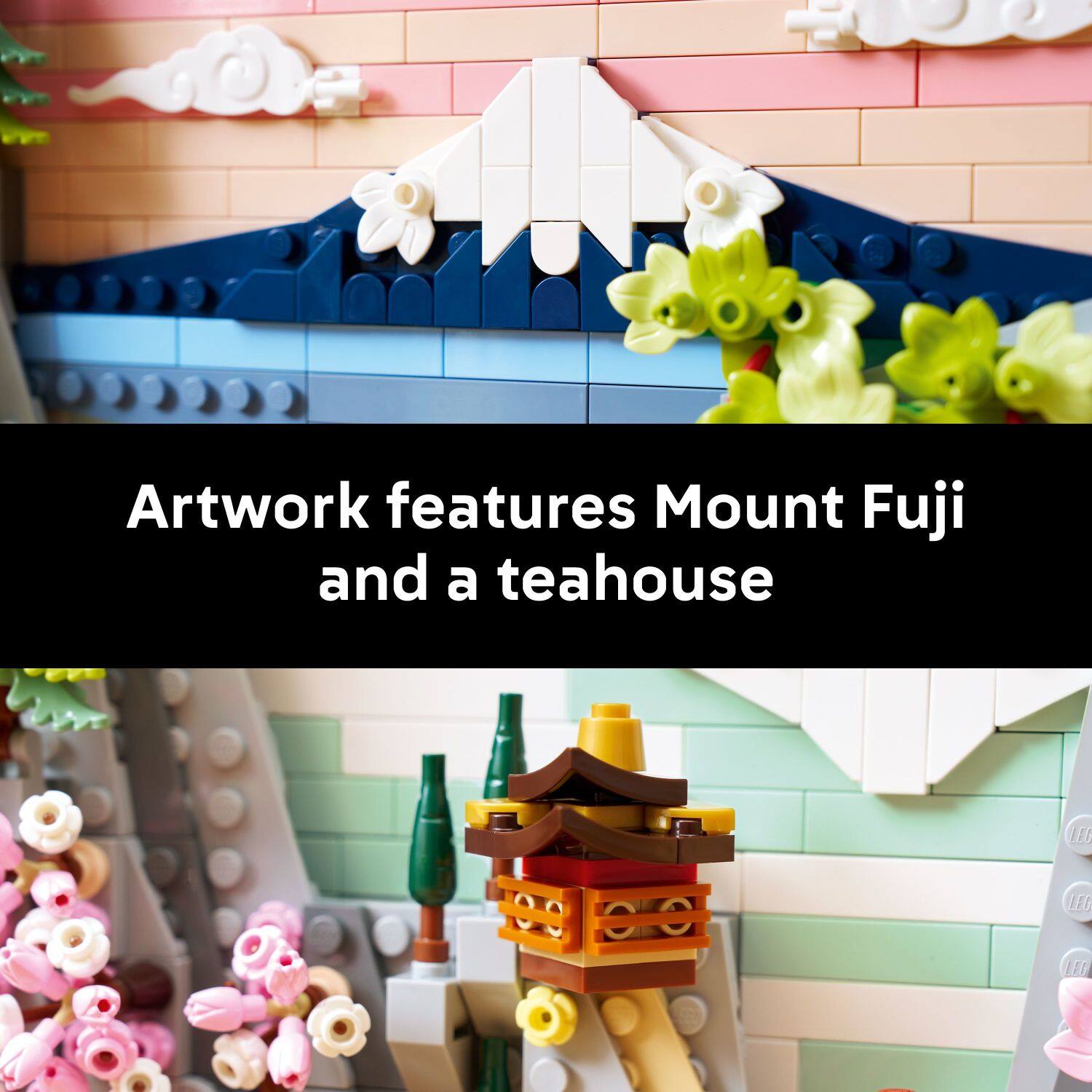 Artwork features Mount Fuji and a teahouse