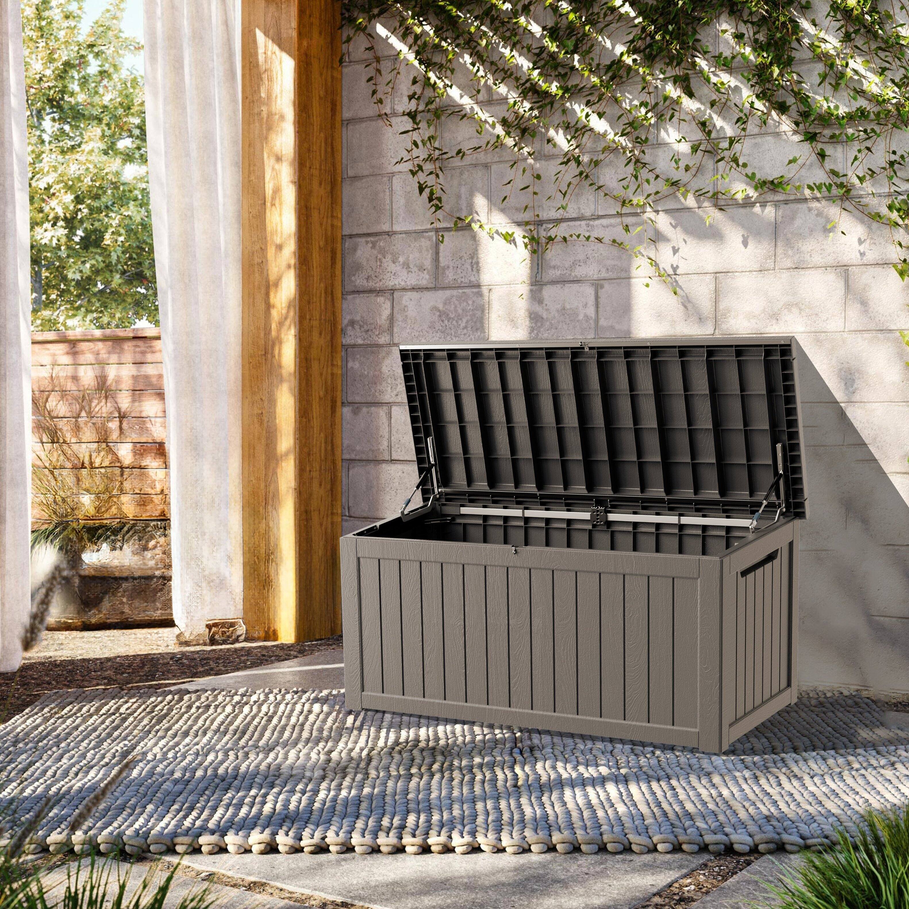 Angle. Yardgrace - 270 Gallon Lockable Resin Deck Box Waterproof Outdoor Storage for Patio Furniture Garden Tools and Equipment - brown.