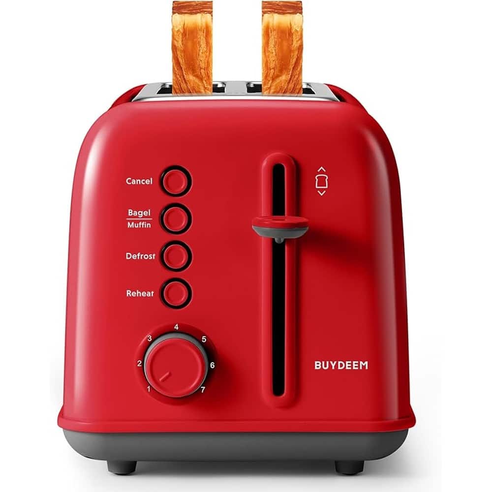 Buydeem - DT620 Retro 2-Slice Toaster, 1.4-in. Wide Slots & 7 Shade Settings - Red