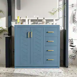 Boyel Living - 36 Inch Solid Wood Bathroom Vanity with Ceramic Sink and Three Drawers Indigo - Blue