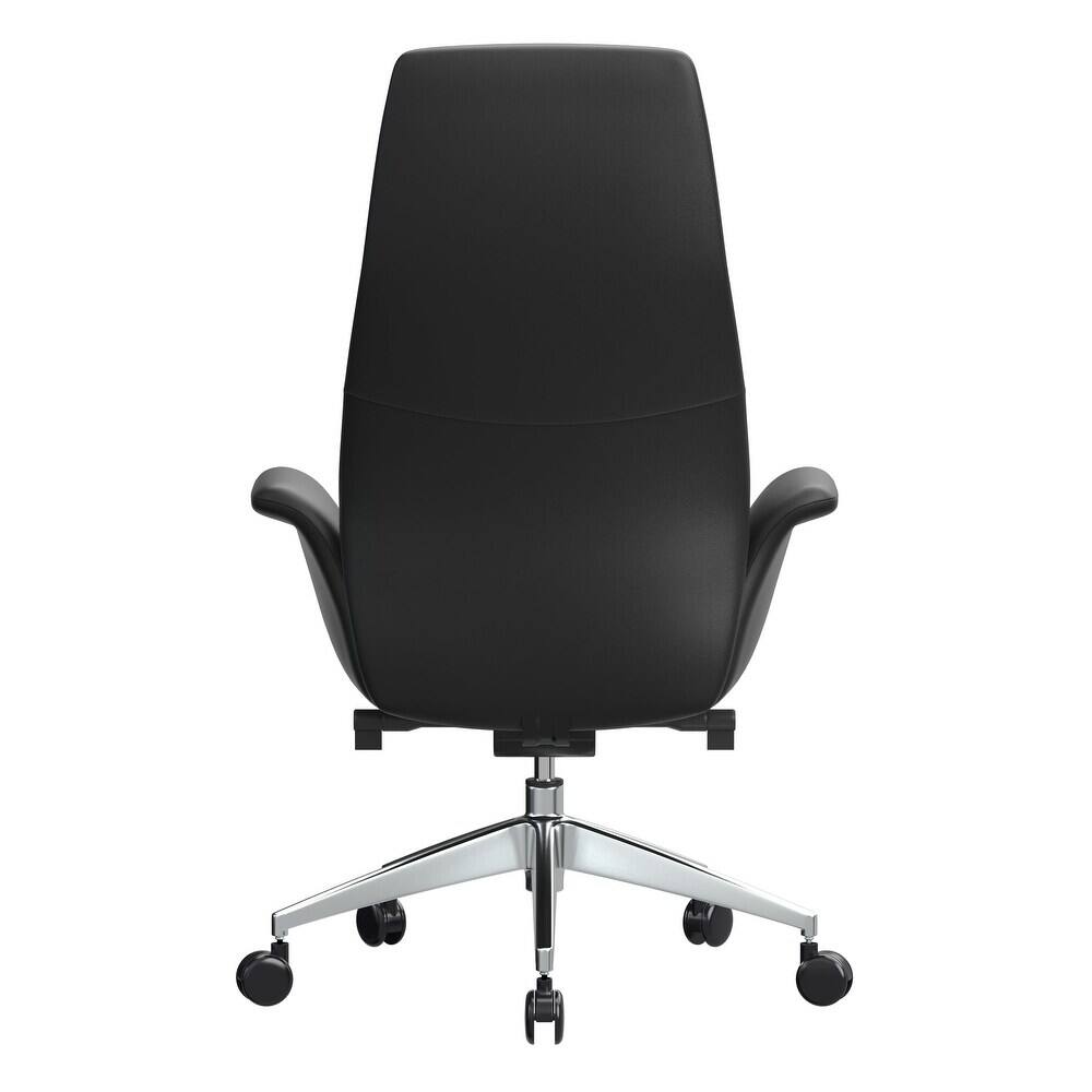 Back. LeisureMod - Summit High-Back Swivel Leather in Metal Frame Office Desk Chair with Adjustable Height, Tilt & Plush Cushion - Black.