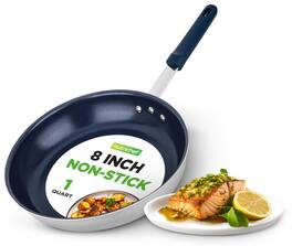 NutriChef - 8" Small Frying Pan, Nonstick Ceramic Skillet with Silicone Handle, Ideal for Eggs and Omelettes (NCFRYP8) - Blue