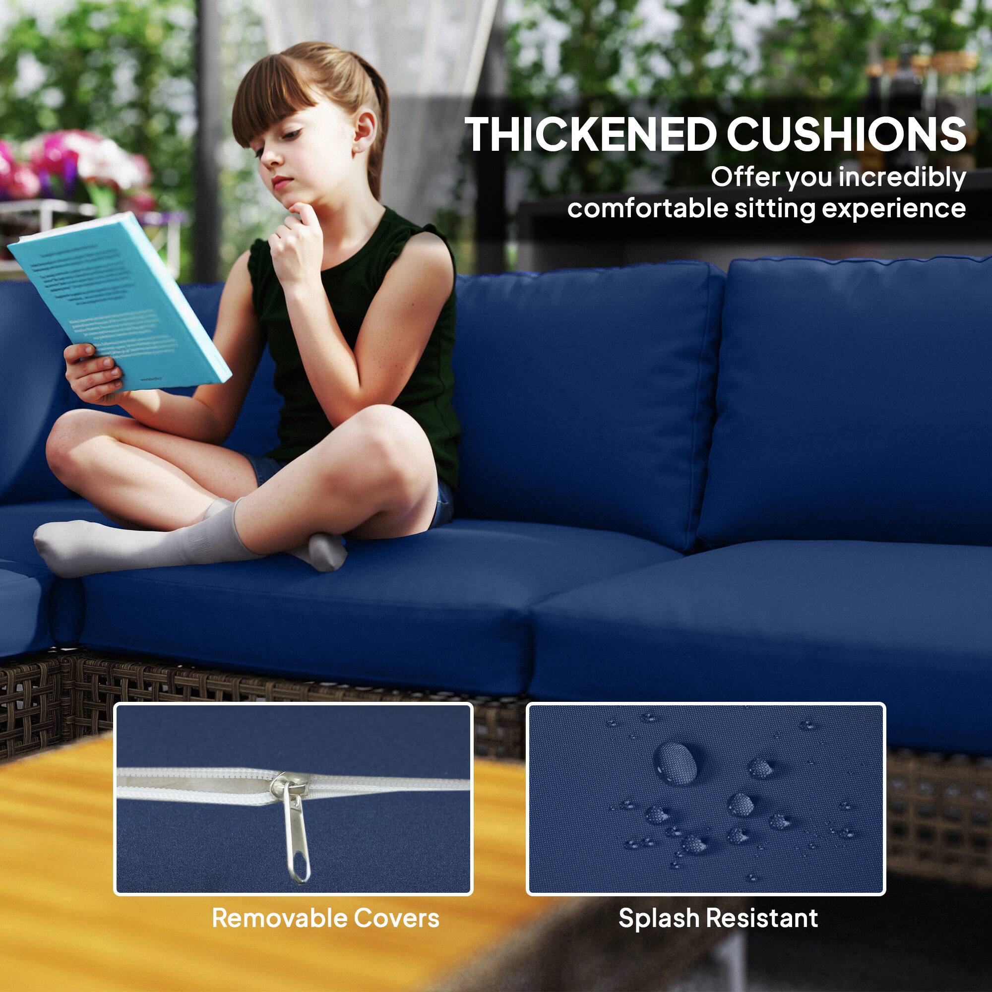 THICKENED CUSHIONS Offer you incredibly comfortable sitting experience, Removable Covers, Splash Resistant