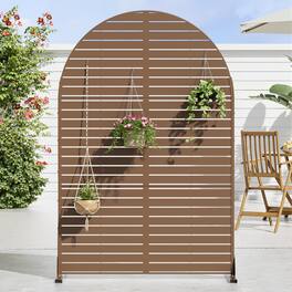 PexFix - 72 in. x 47 in. Louvered Pattern Arch Metal Outdoor Privacy Screen & Panels, Freestanding Garden Divider Fence - Brown