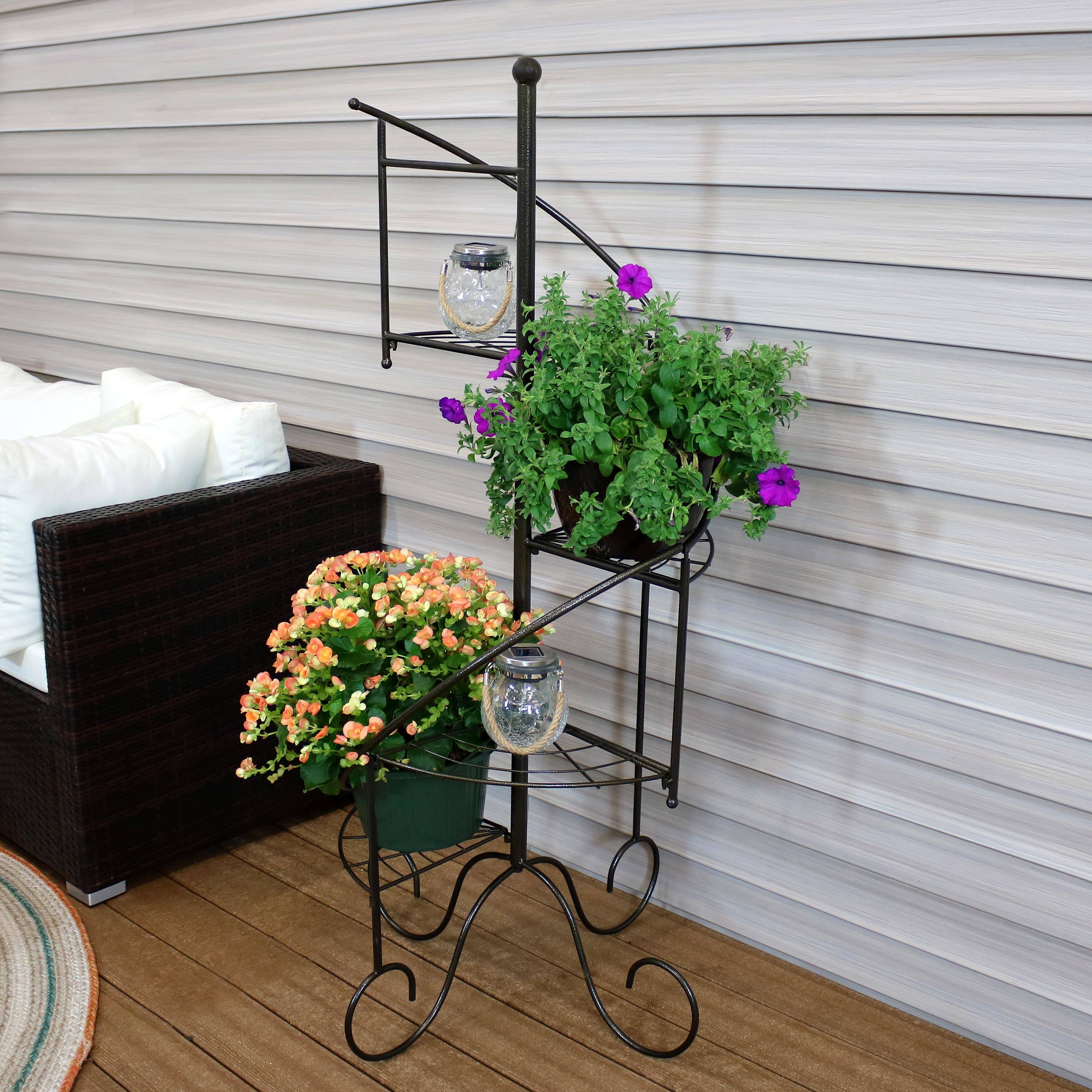 Alt View 1. Sunnydaze - Iron 4-Tier Spiral Staircase Plant Stand - 56 in - Set of 2 - Black.
