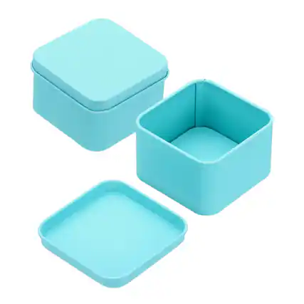 Front. Unique Bargains - 2pcs Metal Tin Box, 2.4x1.5" Square Tinplate Lid, Portable Storage Candy Jars for Valentine's Day, Candle Jewelry - Blue.