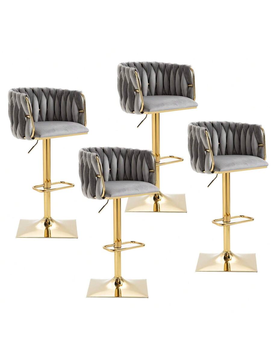 Trinkets Crazed Swivel Velvet Bar Stool Set Of 4, Adjustable Comfy ...