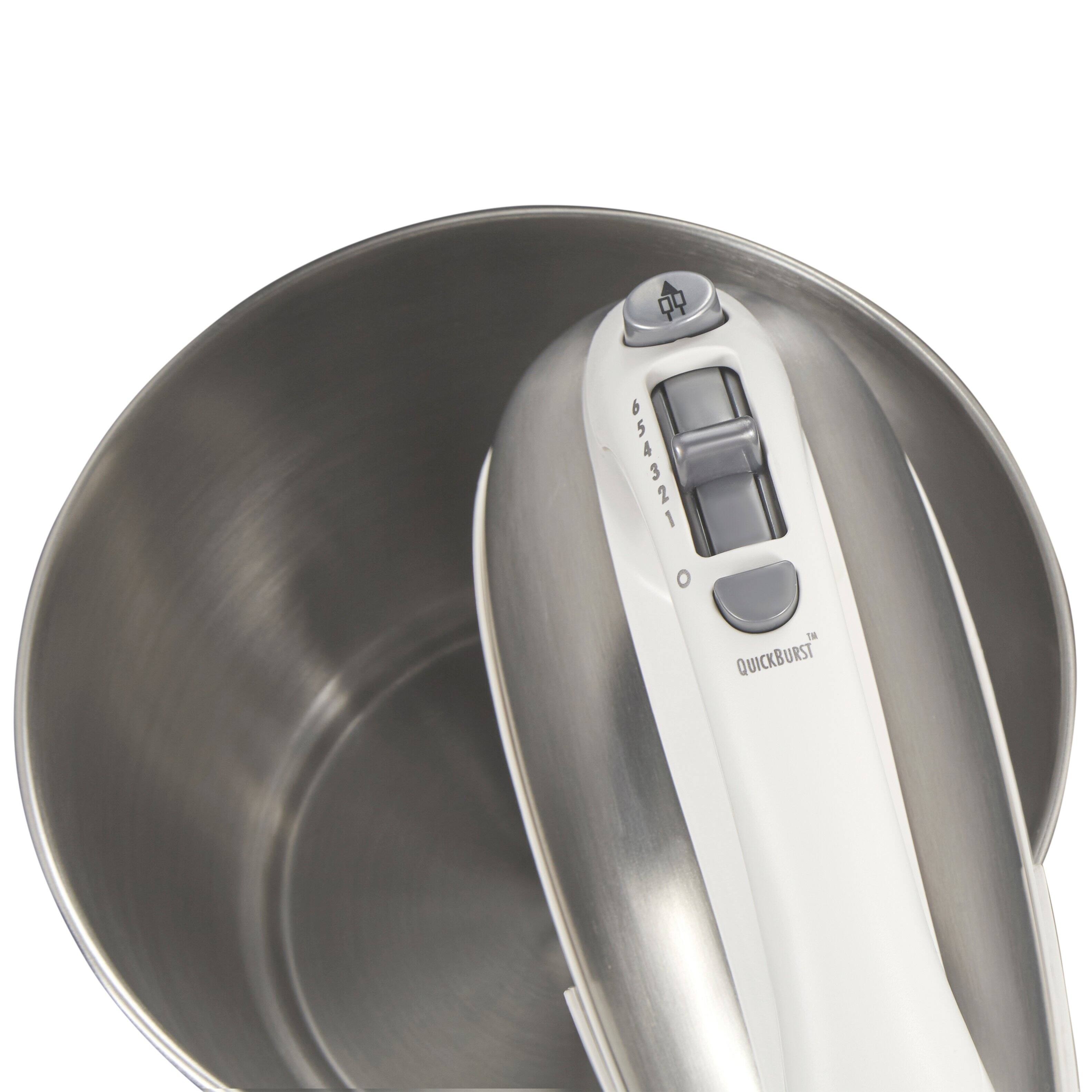 Left. Hamilton Beach - Hamilton Beach Classic 6 Speed Hand/Stand Mixer with 4 Quart Stainless Steel Bowl - WHITE.