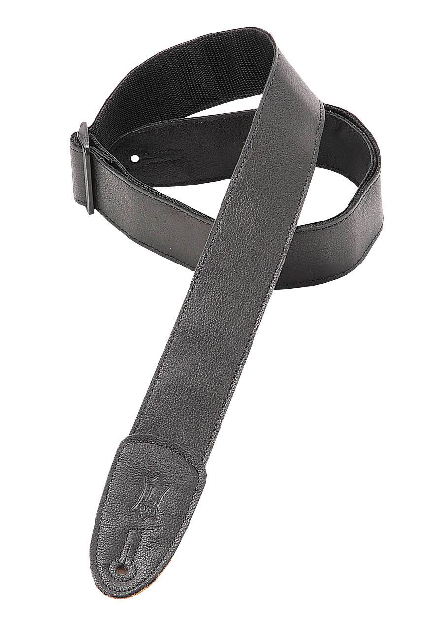Front. Levy's Leathers - Garment Leather Guitar Strap, Classics Series - 2 inch. Wide - Black.