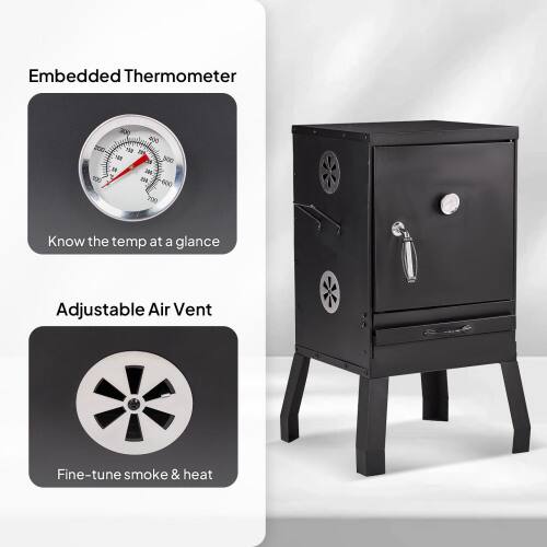Embedded Thermometer  
300 400 200 1 20 N S00 da R 204 0 J 254 600 700  
Know the temp at a glance  
Adjustable Air Vent  
Fine-tune smoke & heat