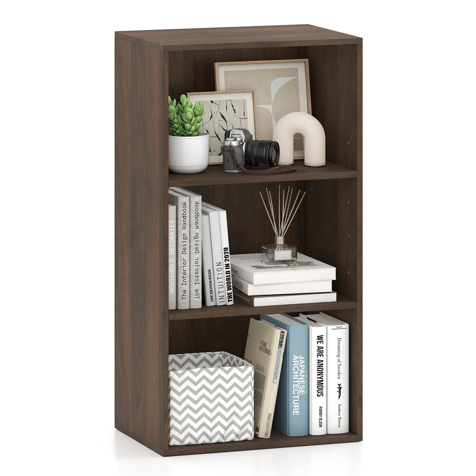 Gymax - 3-Tier Bookshelf Wooden Bookcase w/ Adjustable Storage Shelves Freestanding Display Organizer for Living Room - Brown price history on PriceWatchPro