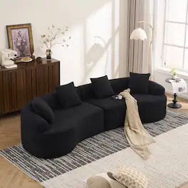 Anysun - 110" Orange Curved Chenille Sectional Sofa - High-Density Sponge, Modular Sleeper Couch for Apartment & Living Room. - Black
