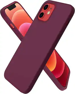 Ornarto - Compatible with iPhone 12 Mini Case 5.4", Slim Liquid Silicone 3 Layers Full Covered Phone Case - WineRed