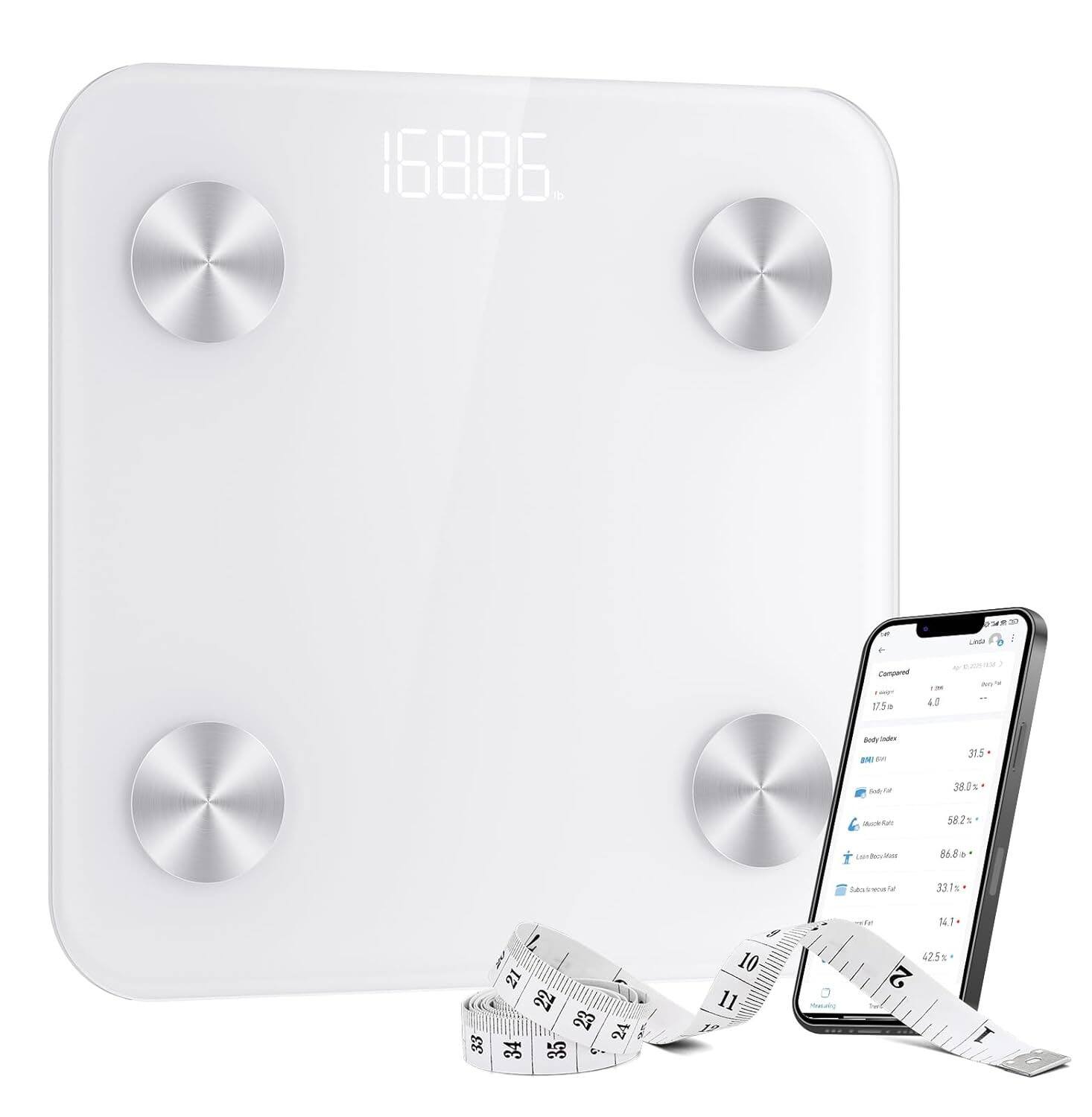 FINEAK - Advanced Smart Bathroom Scale-20 Body Metrics & App - White Smart Bluetooth