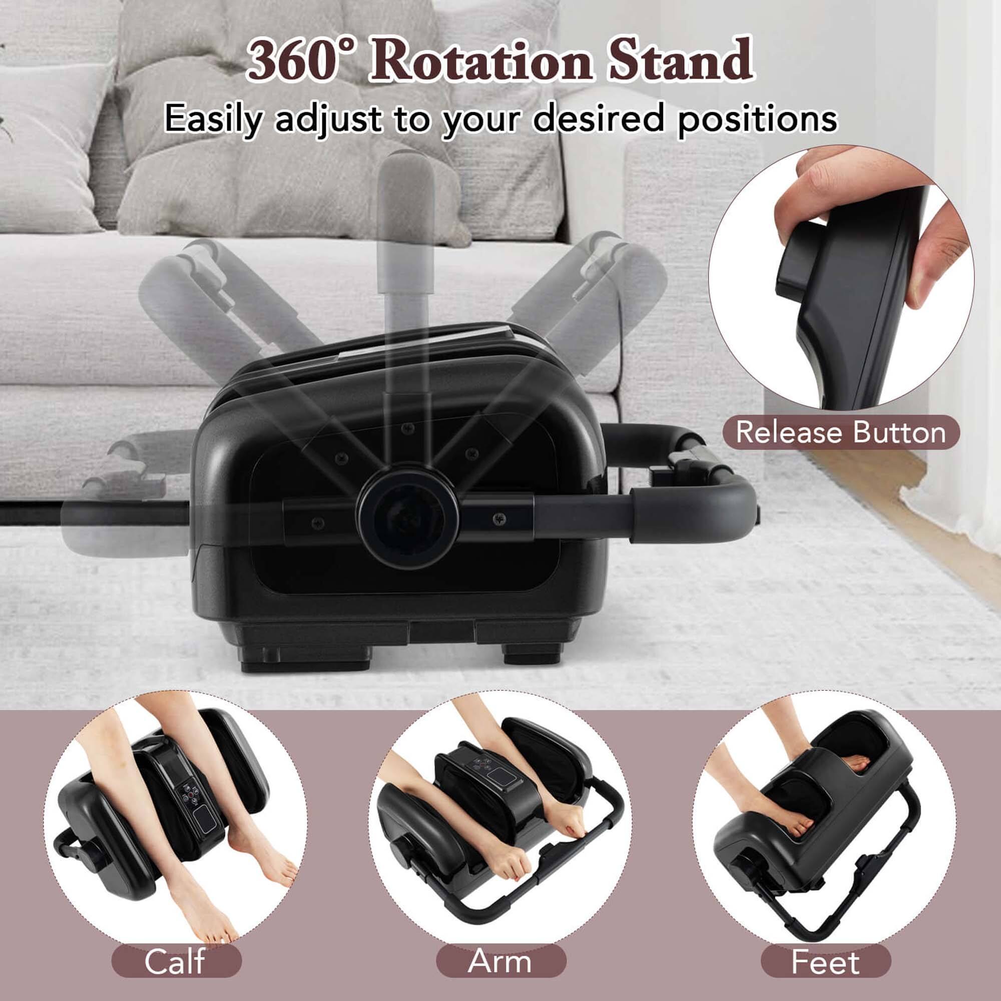360 Rotation Stand Easily adjust to your desired positions Release Button Calf Arm Feet