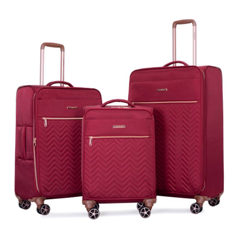 Angle. HTUTWOO - Softshell Suitcase Spinner Wheels Terylene Luggage Sets - 4-Piece Set 16/20/24/28, Carry On Suitcase, Lightweight - Red.