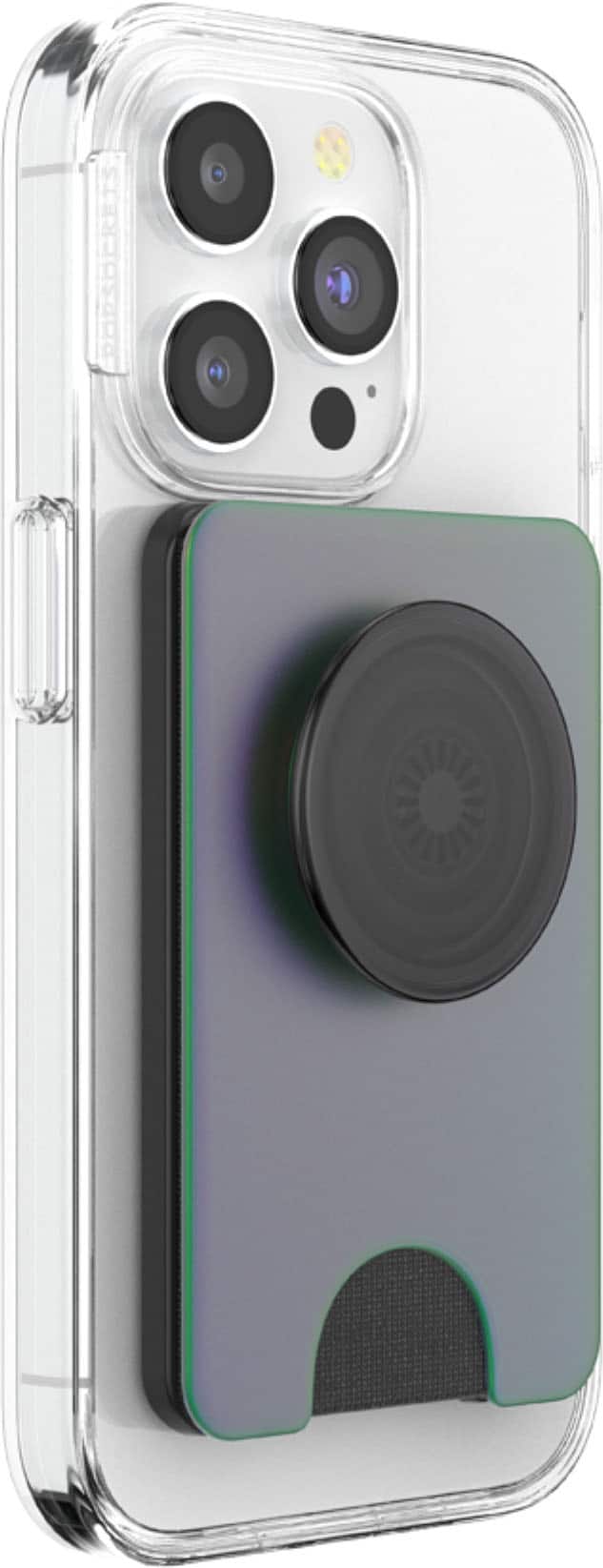 Angle. PopSockets - MagSafe PopWallet+ Cell Phone Wallet & Grip, with Adapter Ring - Nightshade.