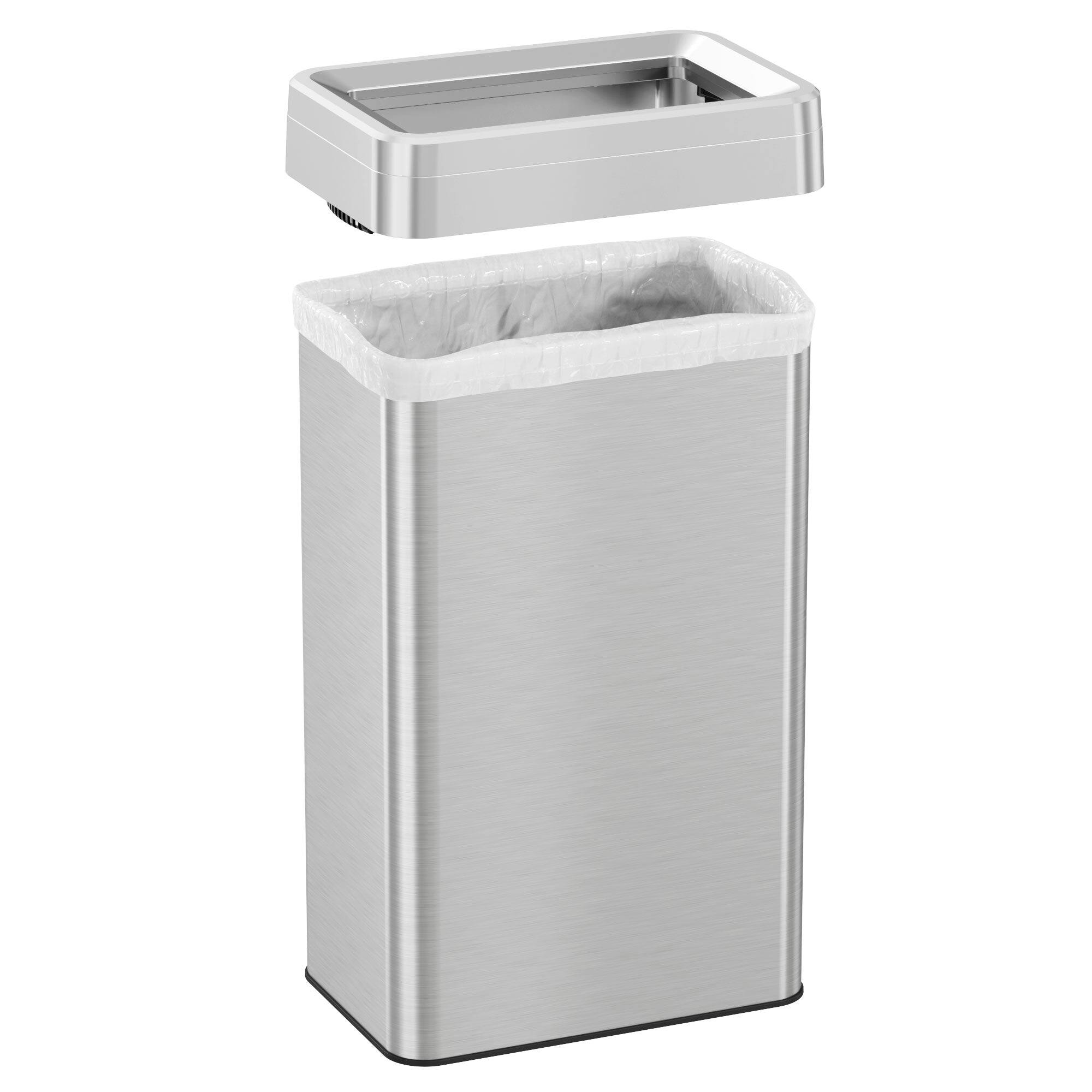Alt View 1. iTouchless - 18 Gallon Stainless Steel Rectangular Open Top Kitchen Trash Can with Wheels and Dual AbsorbX Odor Filters - Silver.