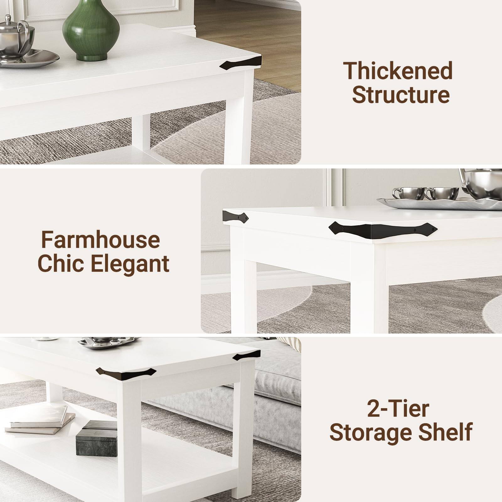 - Thickened Structure
- Farmhouse Chic Elegant
- 2-Tier Storage Shelf