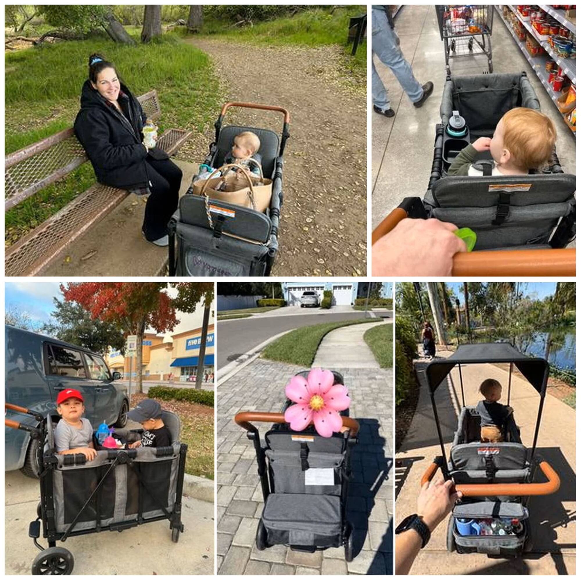 Alt View 5. Wisairt - Wagon Stroller for 2 Kids, 3-in-1 Foldable Stroller Wagon with Canopy, 5-Point Harness, All-Terrain Wheels - Gray.