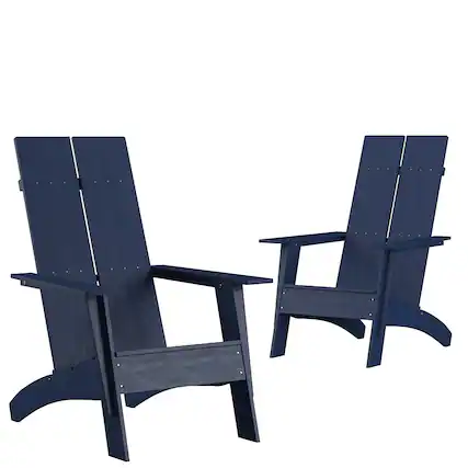 Front. Emma + Oliver - Set of 2 Modern Dual Slat Back Indoor/Outdoor Adirondack Style Chairs - Navy.