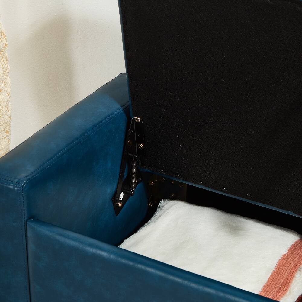 Alt View 3. Ropilly - Ropilly 48 Inch Blue Faux Leather Storage Ottoman Tufted Bench for Bedroom Entryway - Blue.