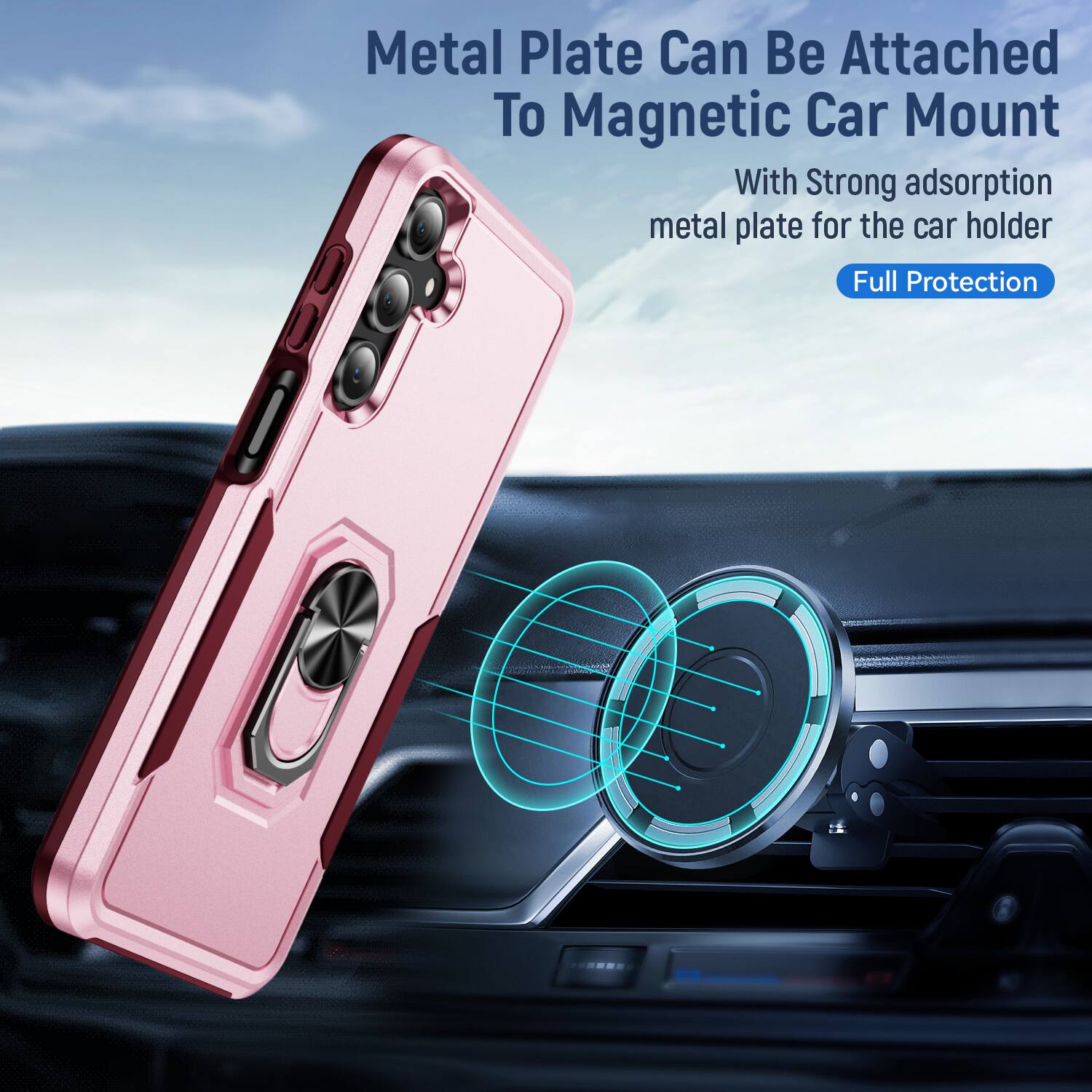 Metal Plate Can Be Attached To Magnetic Car Mount  
With Strong adsorption metal plate for the car holder  
Full Protection