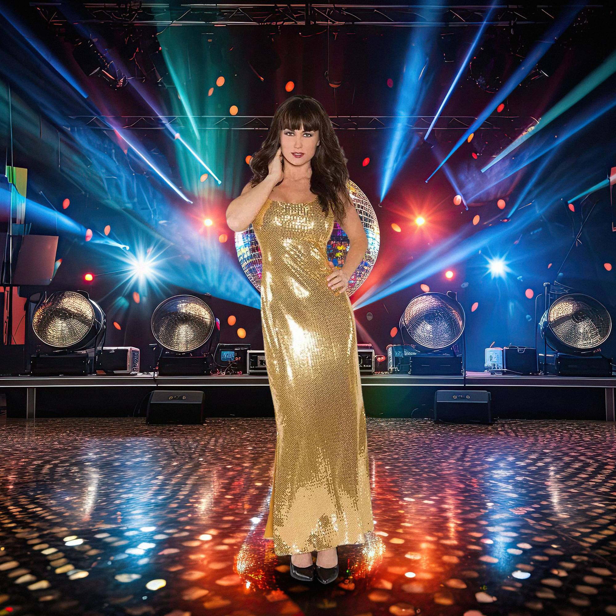 Alt View 1. Underwraps - Gold Shimmer Long Sequin Dress Adult Costume Large - Gold.