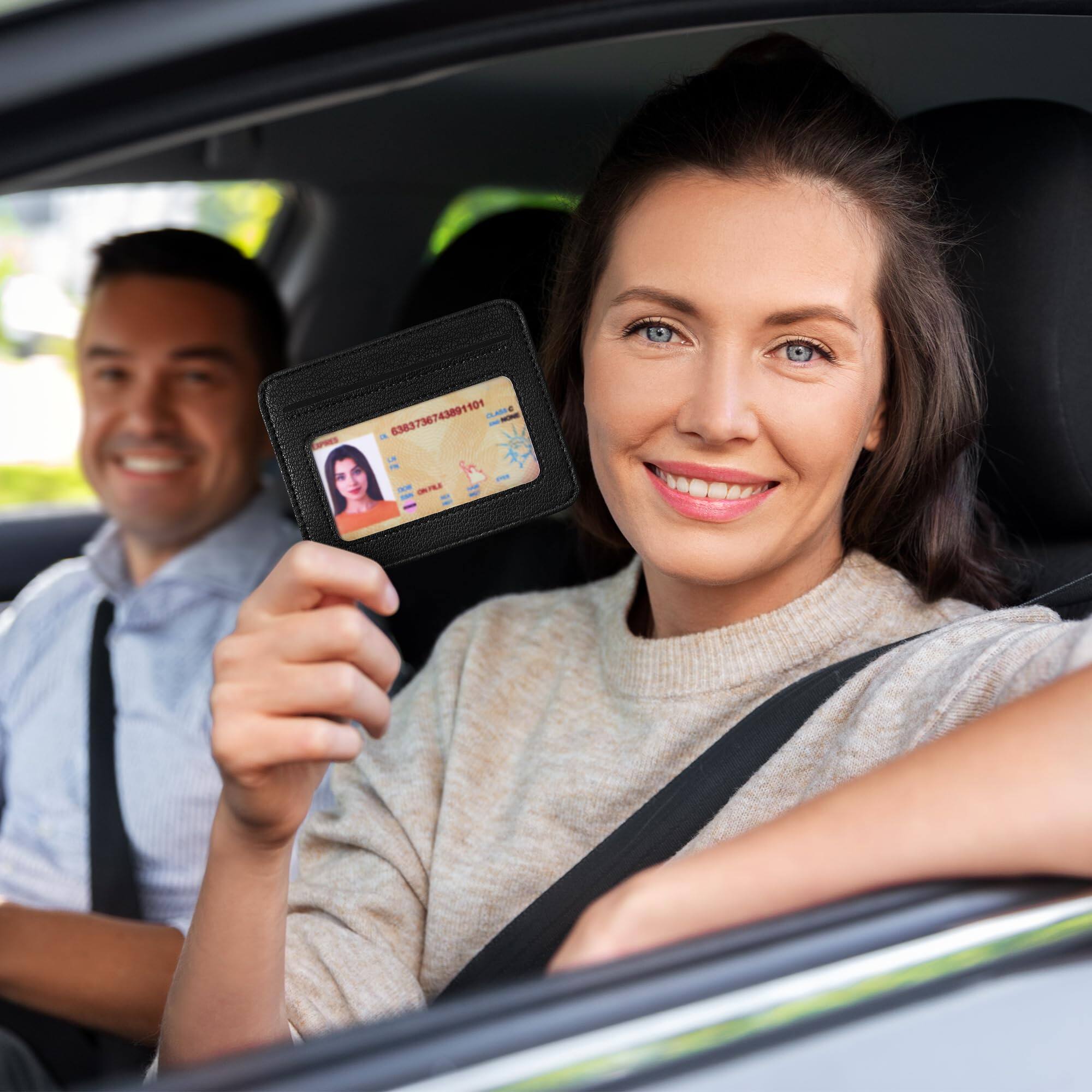 Alt View 4. Jadie Link - Credit Card Holder Women Minimalist Wallet Rfid Blocking Wallets Cases Small Window Men Black Four-slot Card Holder - Vintage Brown.