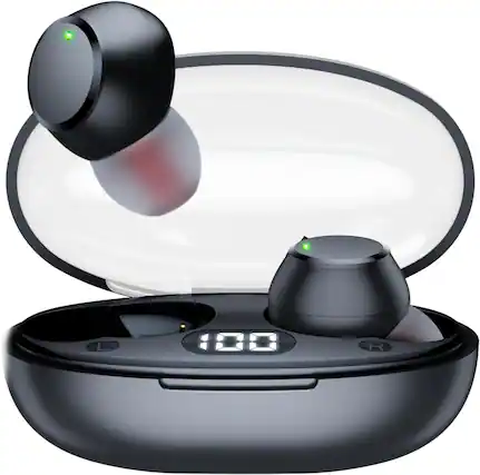 Front. VEAT00L - PocBuds Z1NGB1RD: Bluetooth 5.3, 35H, LED Display, IPX7, 0.3lb Ultra-Light - 黑色.