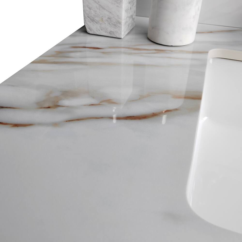 Alt View 6. Loheer - Loheer 37 inch marble vanity top Carrara white with veins - White.