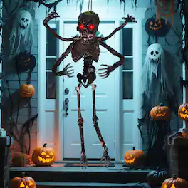 Costway - 6 FT Animated Halloween Decoration Hanging Zombie Light-up Eyes Poseable Arms - Black