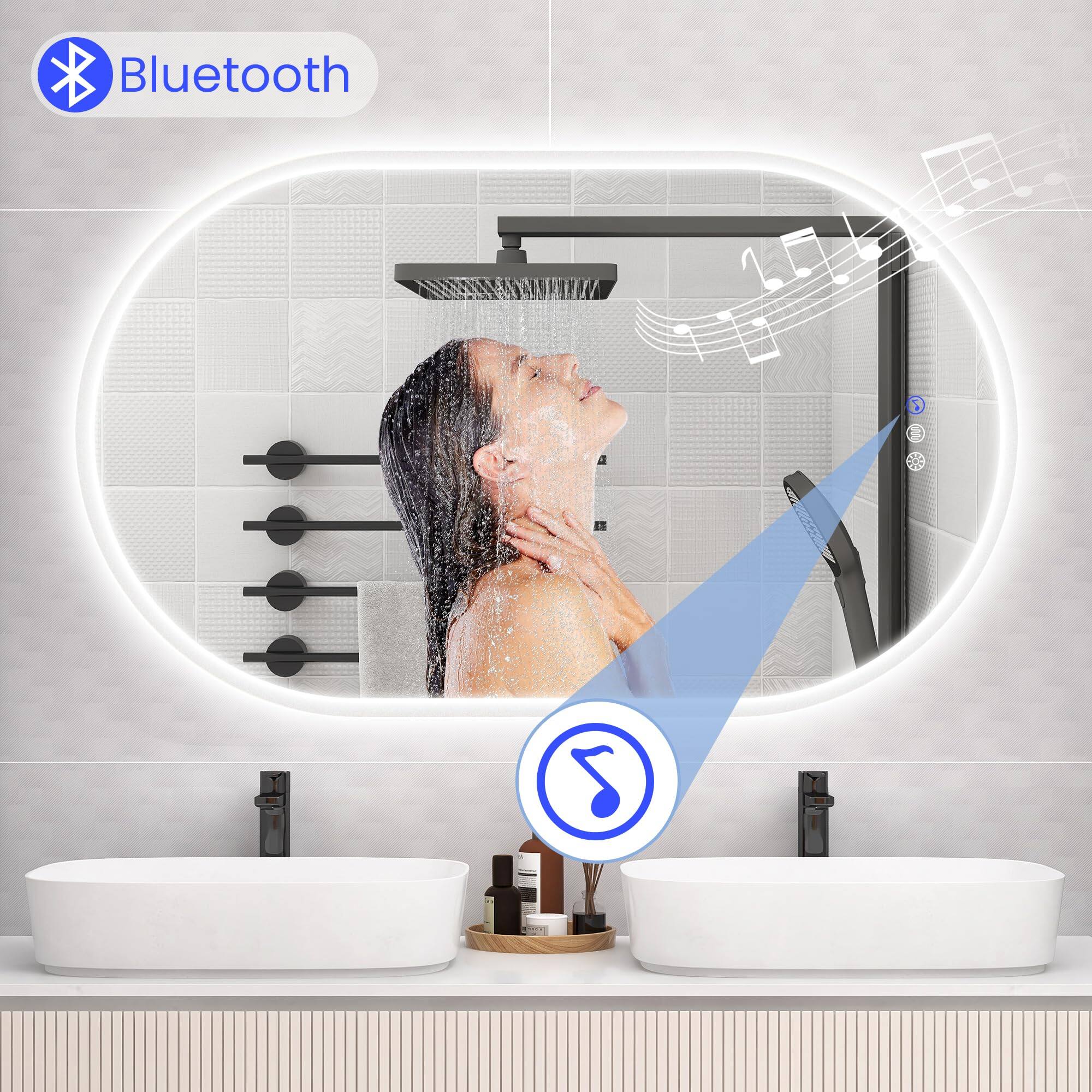 Back. Earthley Blooms - 40"x24" Led-bathroom-mirror-with-lights Wall-mounted With Anti-fog Temperature Dimmable Brightness Waterp... - Silver-oval-36"L x 24"W.