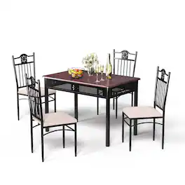 Ecooso - 5 Piece Dining Room Table Set Metal Frame Table with 4 Cushioned Chairs - Brown
