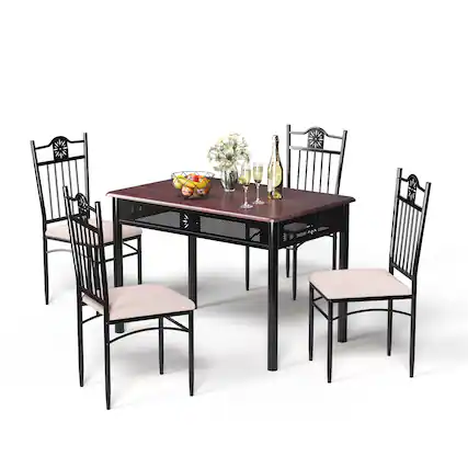 Front. Ecooso - 5 Piece Dining Room Table Set Metal Frame Table with 4 Cushioned Chairs - Brown.