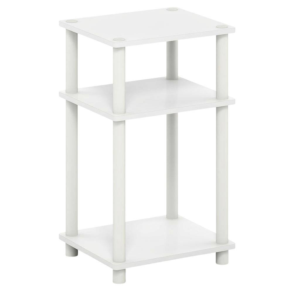 Front. FurniFact - White 3-Tier End Table with Nightstand Design and Modern Storage - White.