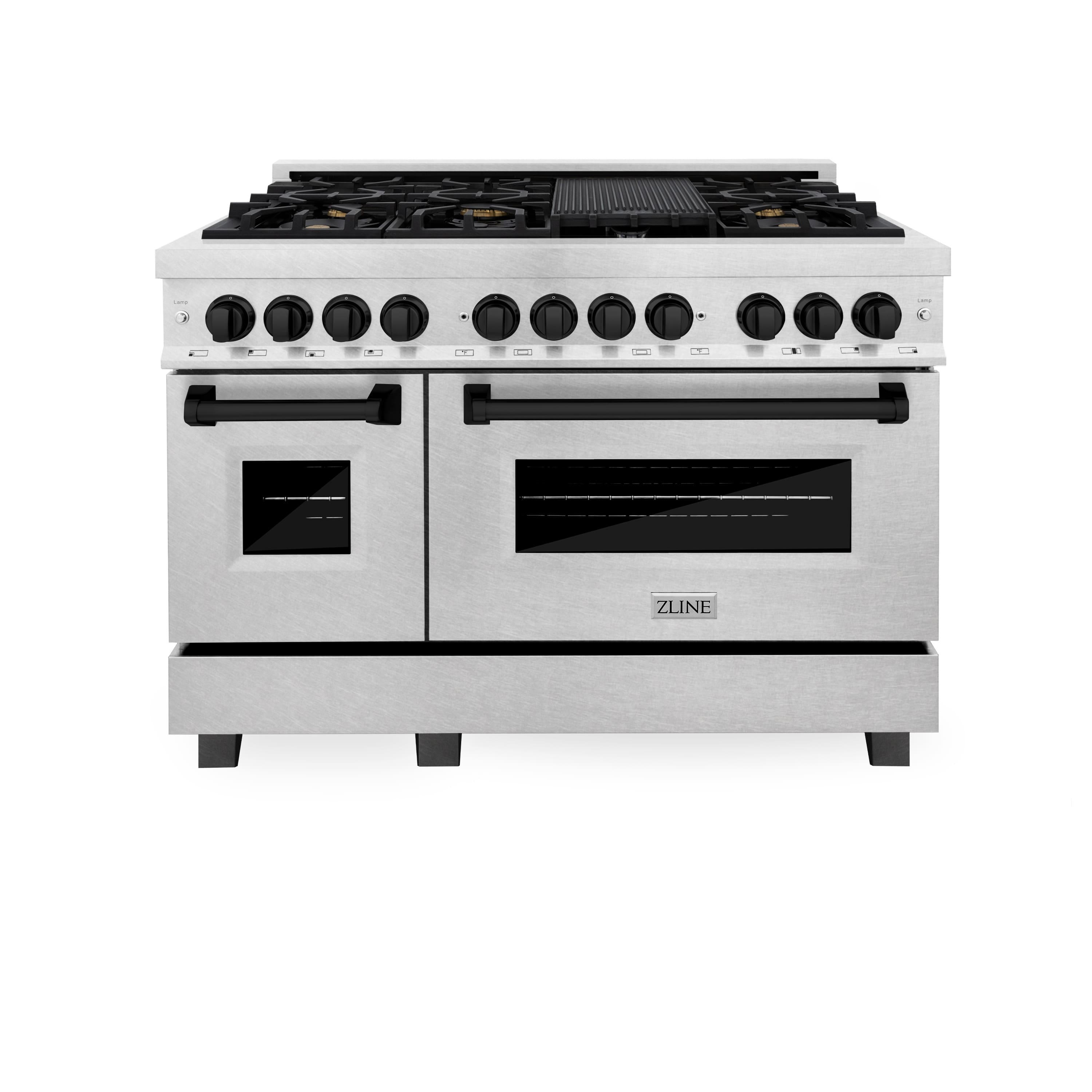 Front. ZLINE - ZLINE Autograph 48 in. Legacy Dual Fuel Range in Satin Steel & Black Accents (RASZ-SN-48-MB) - Satin Stainless Steel.