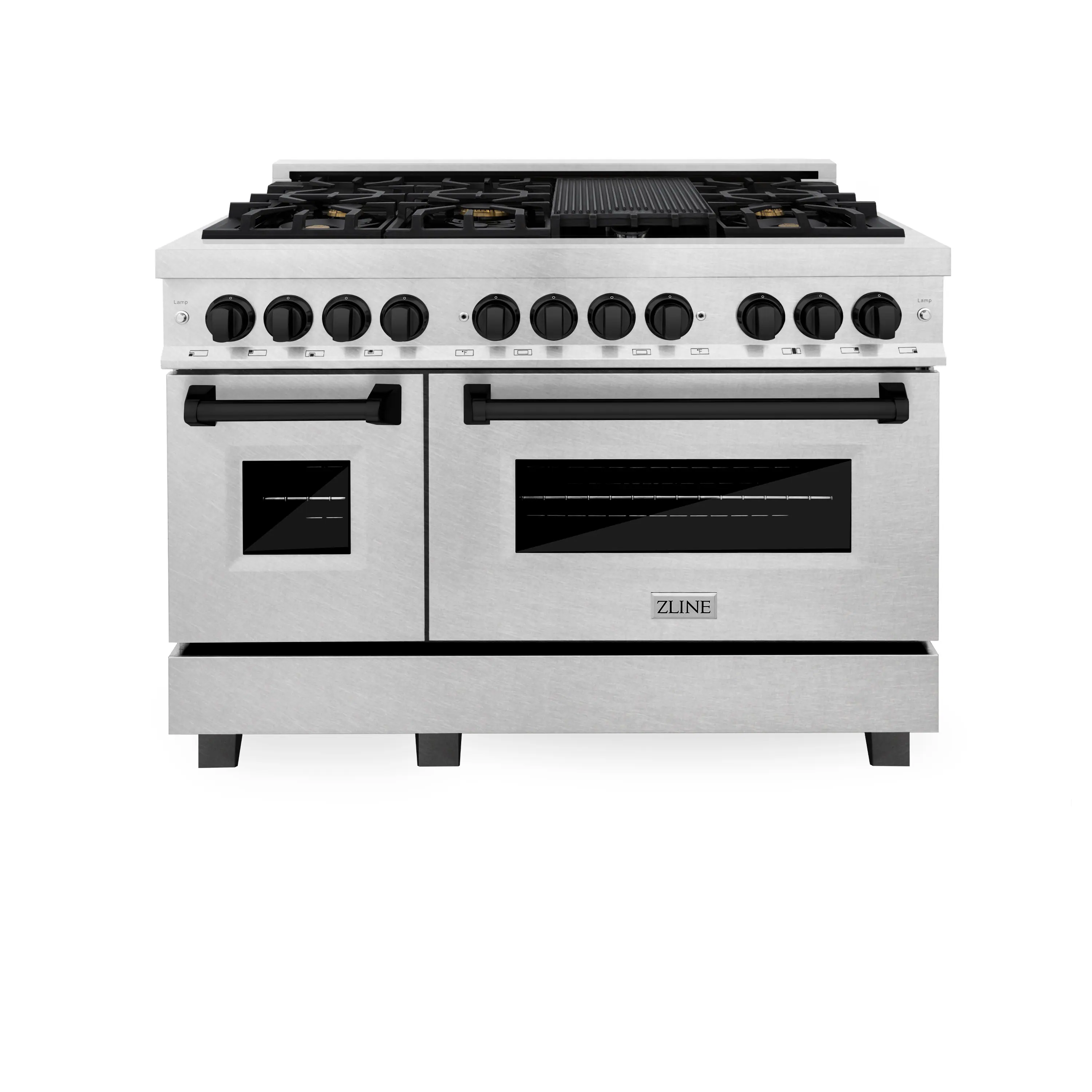 Front. ZLINE - ZLINE Autograph 48 in. Legacy Dual Fuel Range in Satin Steel & Black Accents (RASZ-SN-48-MB) - Satin Stainless Steel.