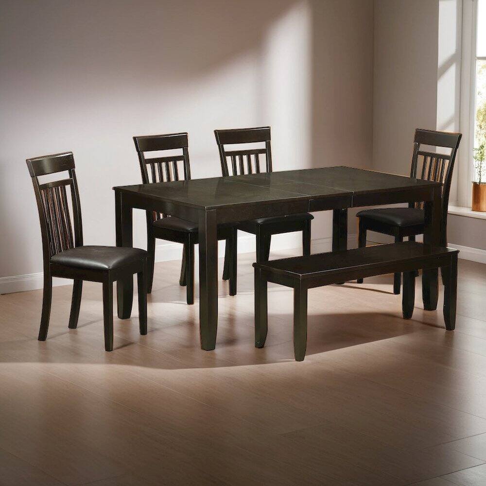 Left. FurniFact - Dining Table Set for 6 with Leaf Extension - Cappuccino.