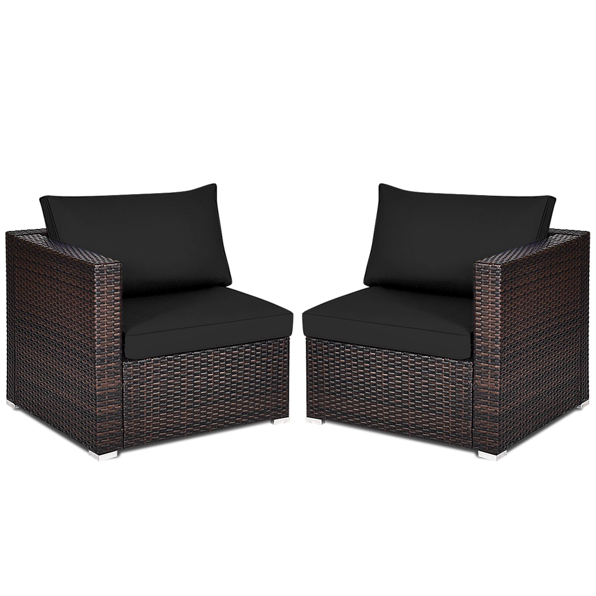 Alt View 5. Gymax - Gymax 2PCS Rattan Corner Sofa Set Patio Outdoor Furniture Set w/ 4 Black Cushions - Brown.
