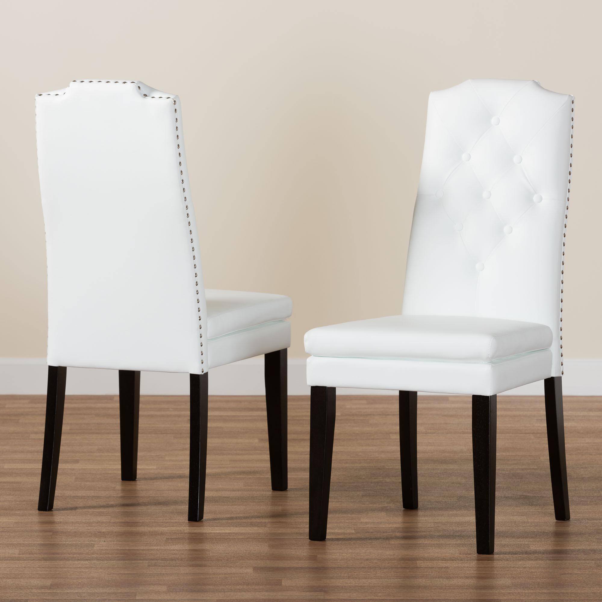 Alt View 4. Baxton Studio - Dylin Modern and Contemporary Faux Leather Button-Tufted Nail heads Trim Dining Chair - White.