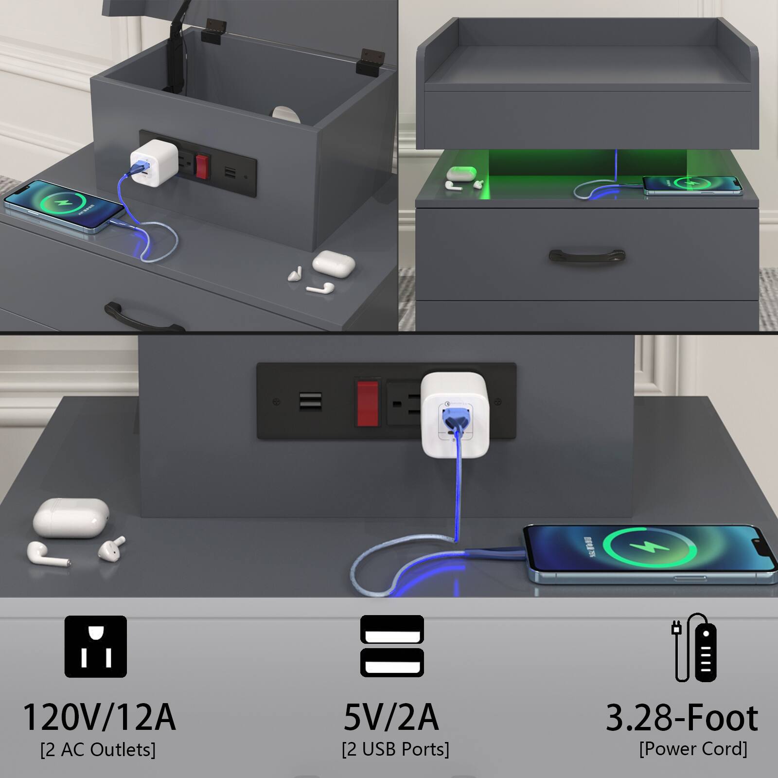 N R  
120V/12A [2 AC Outlets]  
5V/2A [2 USB Ports]  
3.28-Foot [Power Cord]
