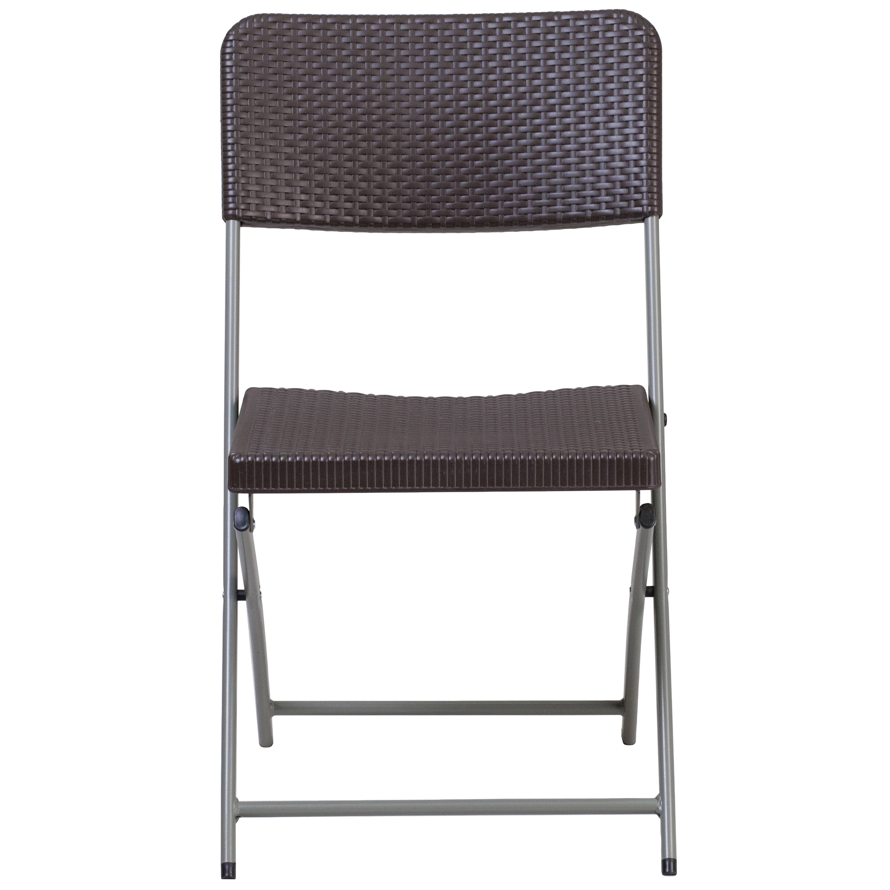 Alt View 8. Emma + Oliver - 2 Pack Rattan Plastic Folding Chair with Gray Frame - Brown.