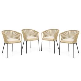 Gymax - Patio Chairs Set of 4 Upholstered Accent Chairs w/ Curved Backrest Seat Cushion - Beige