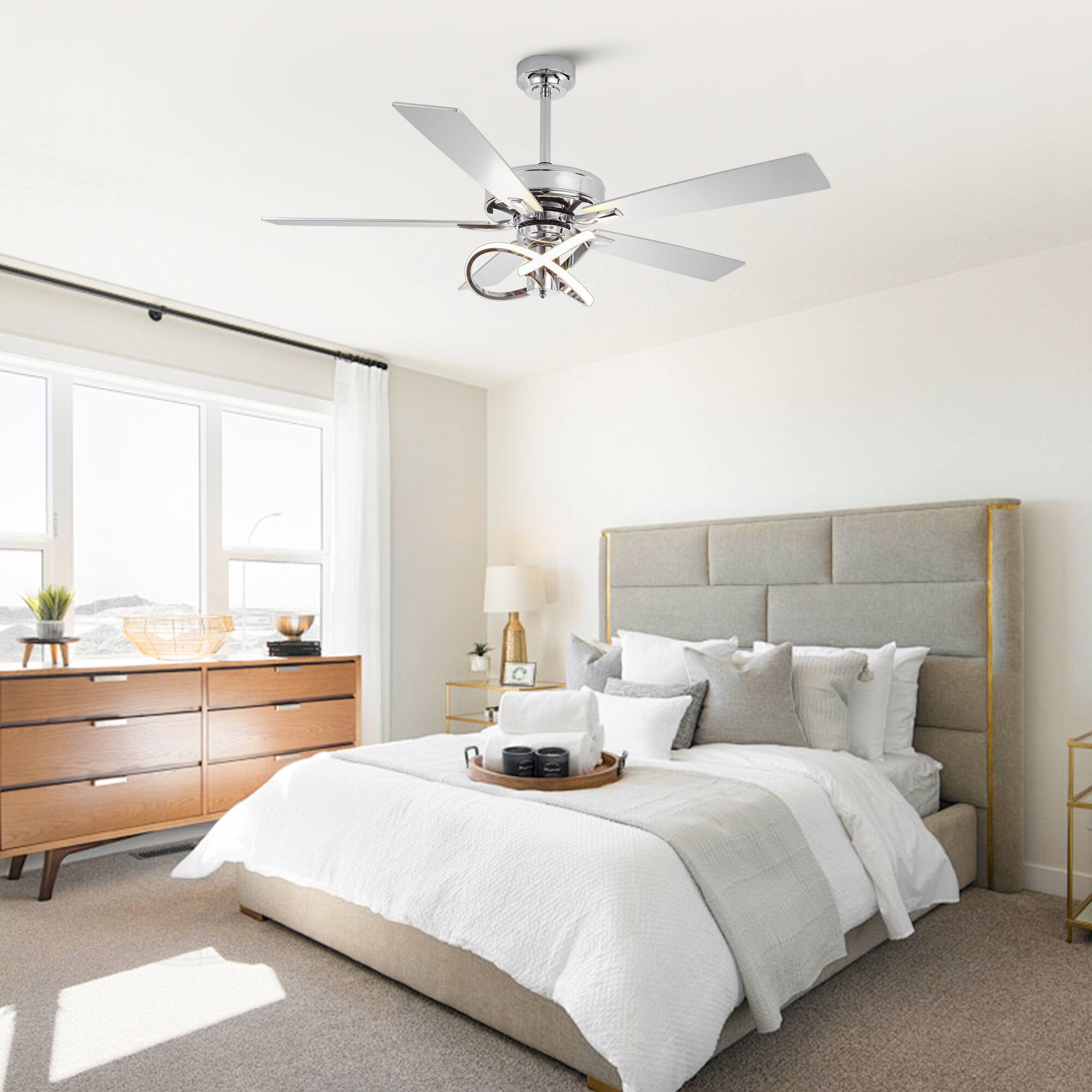 Angle. Parrot Uncle - 52-Inch Modern Chrome Integrated LED Ceiling Fan with Light and Remote Control - Chrome.