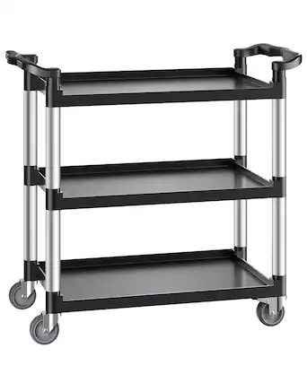 Front. VEVOR - Utility Cart, 500 lbs Load Capacity, 3-tier Utility Plastic Cart with 360° Swivel Wheels (2 with Brakes) - Black.
