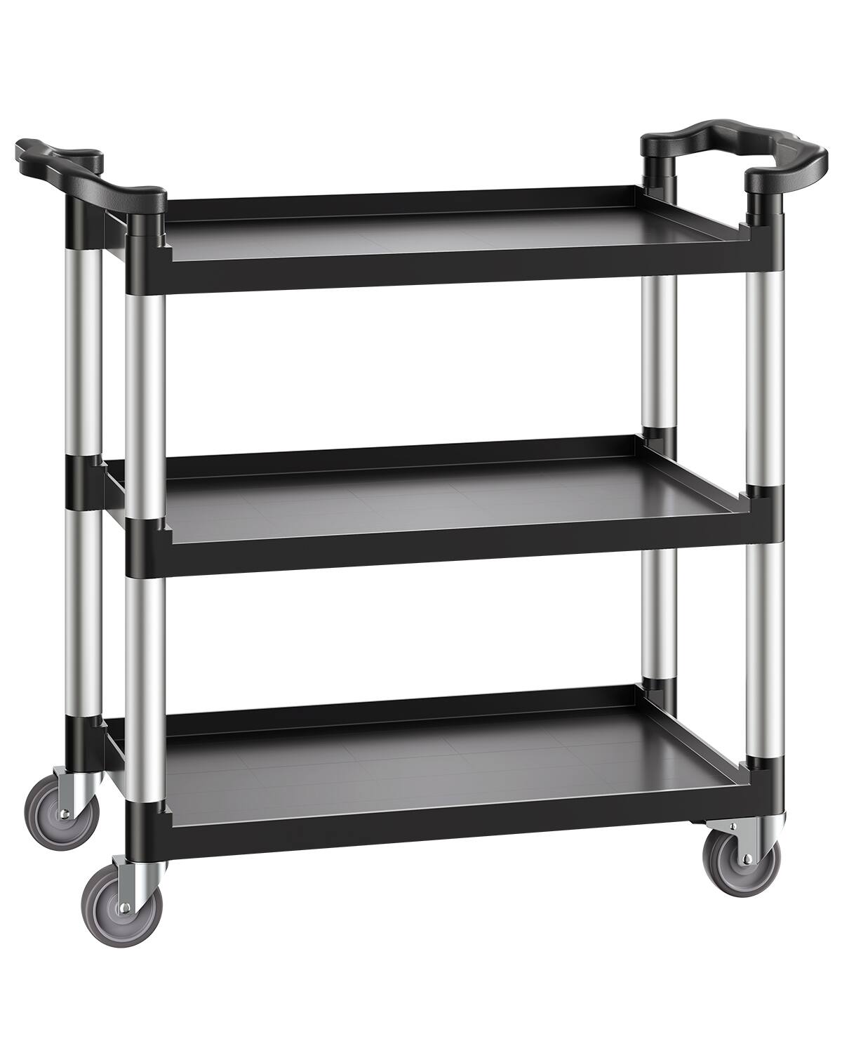 Front. VEVOR - Utility Cart, 500 lbs Load Capacity, 3-tier Utility Plastic Cart with 360° Swivel Wheels (2 with Brakes) - Black.